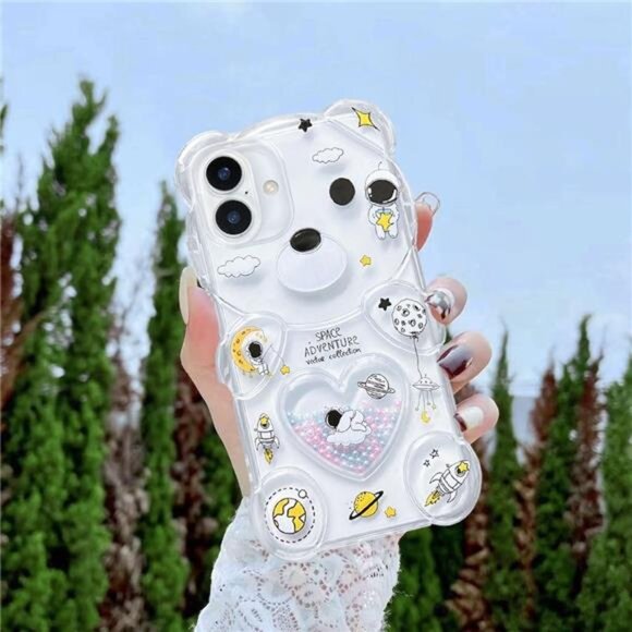 Kawaii iPhone 16 15 14 13Clear 3D Bear Shockproof Phone Case - Picture 3 of 6